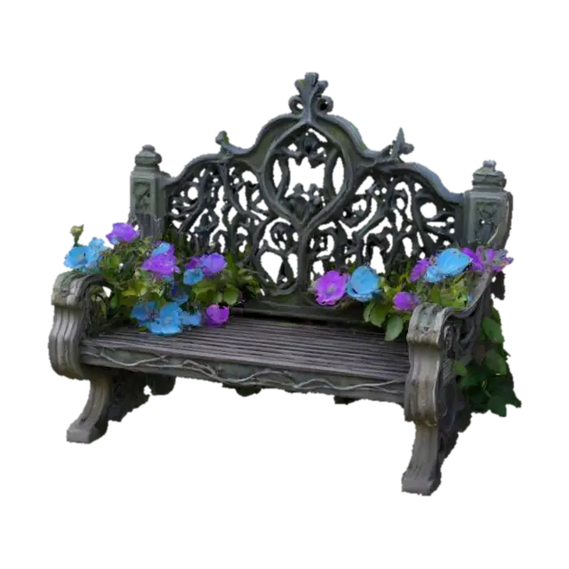 Modelong 3D ng An energetic gothic bench overgrown with thorns and flowers, the flowers shining and…, ginawa ng AI