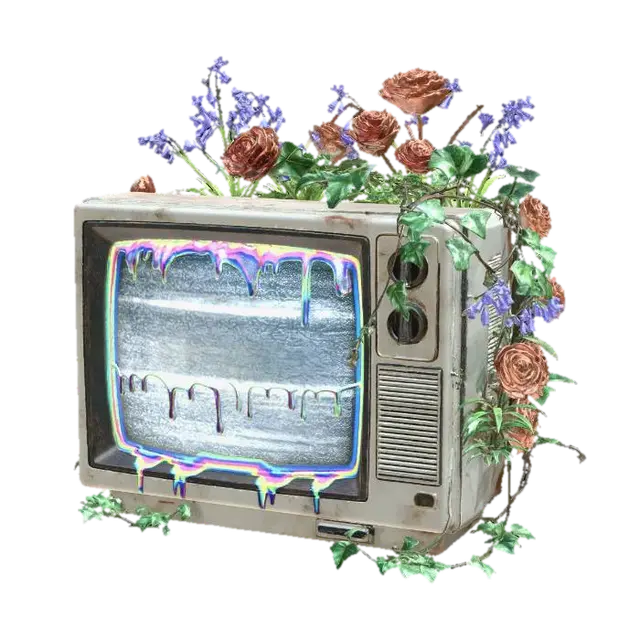 An old, dusty cathode-ray tube television set, its screen displaying only fuzzy… - Nostalgia 3D model, vytvořený pomocí AI