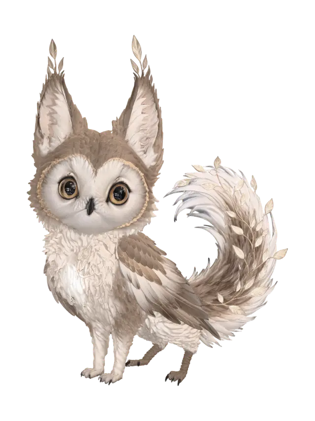 Kou-Pou — Rare Owlfox Companion - Amulet 3D model, vytvořený pomocí AI