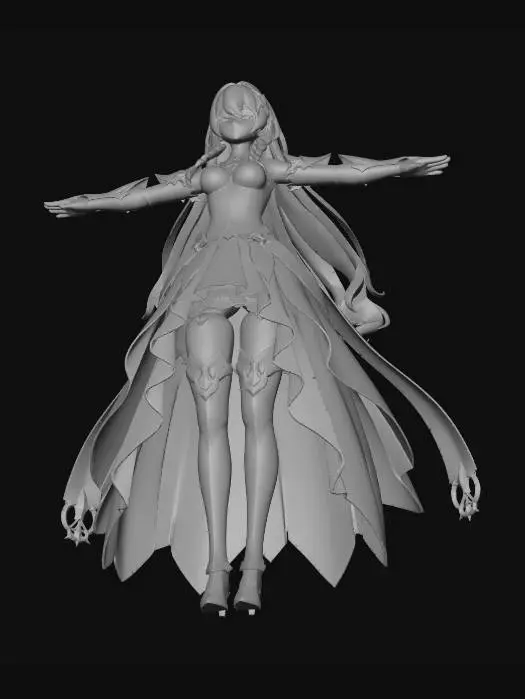 3D model for High-quality 3D anime-style female character in T-pose (arms extended horizontally, symmetrical body), wearing a stylish bikini swimwear outfit, slim athletic body with balanced proportions, clean anime anatomy, smooth stylized skin shading, detailed long hair (flowing or twin-tail), soft facial features, neutral expression, front-facing centered pose, full body visible, plain studio background, soft even lighting, cel-shaded + semi-realistic hybrid style, high detail textures, Unreal Engine style render, 8K resolution, optimized for rigging and character modeling