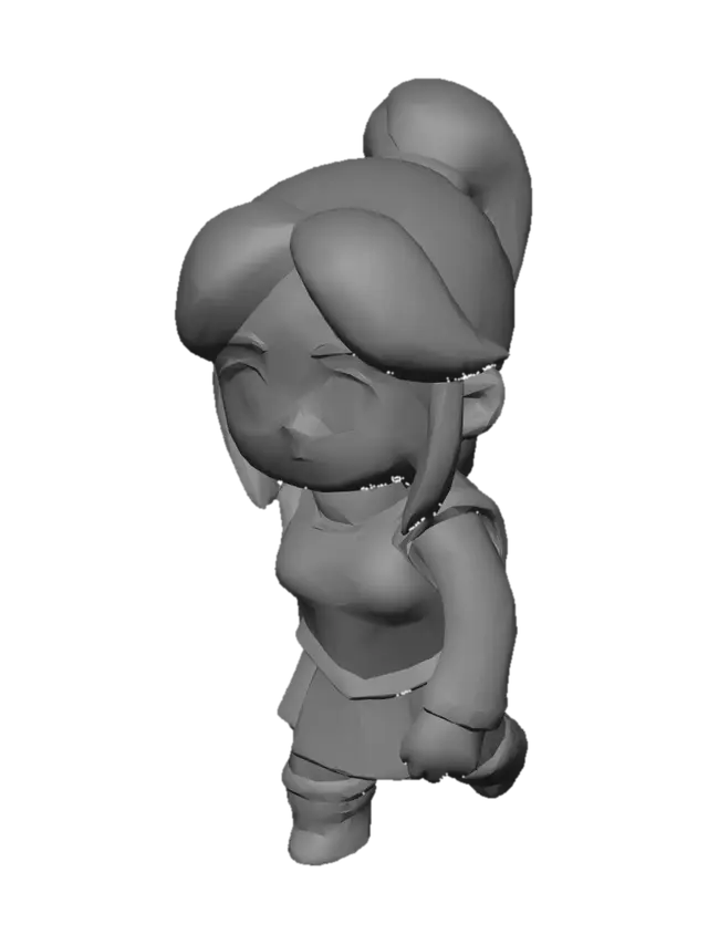 3D model for ポニーテール金髪美女。ブレストアーマー。鎖帷子。水色の服。cartoon style, full 3D sculpt, isometric view, toy character, no base, no pedestal