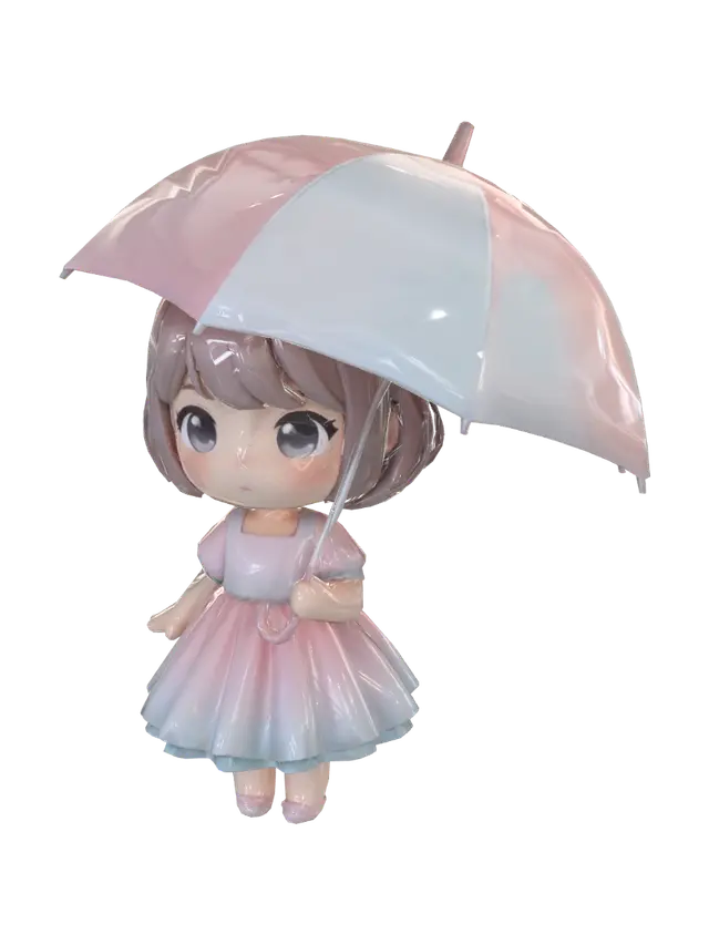 傘をさした可愛い女の子 - Umbrella 3D model, vytvořený pomocí AI