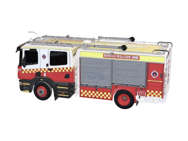 3D model for Red Fire Engine with Yellow Checkered Pattern