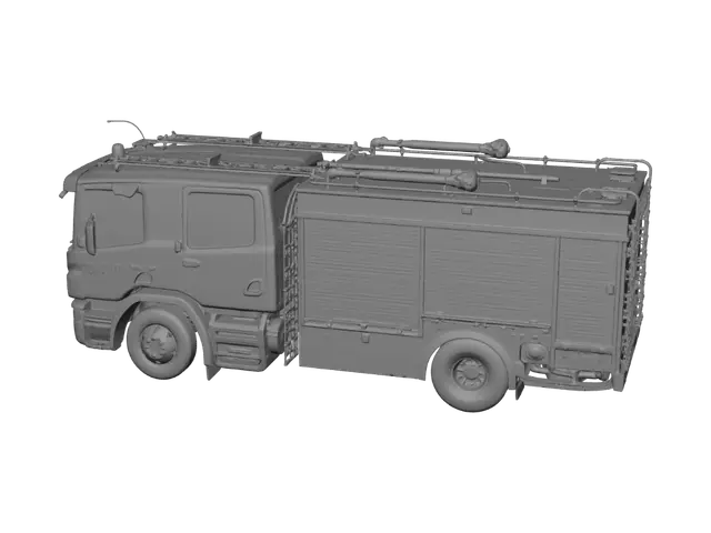 3D model for Red Fire Engine with Yellow Checkered Pattern