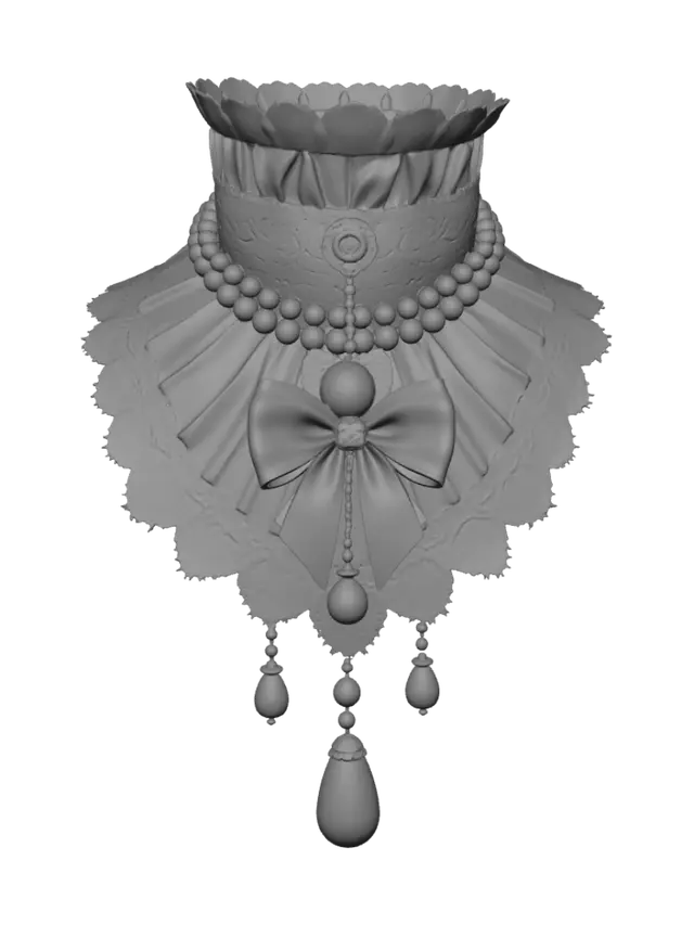 3D model for Pearl Lace Choker with Bow Pendant