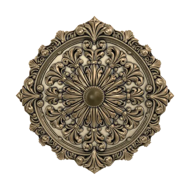 A luxurious, ornate circular frame or decorative medallion, crafted from polished… - Scrollwork-3D-modell, genererad av AI