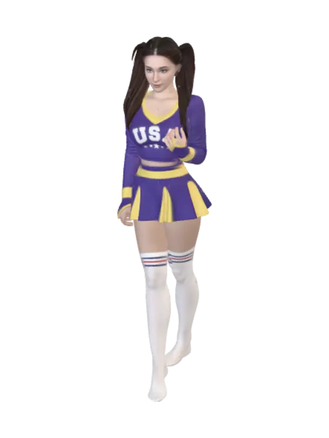 3D model for Purple and Gold Cheerleader in a Living Room