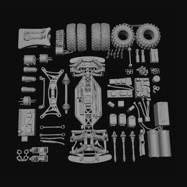 3D model for Disassembled RC Car Components Layout