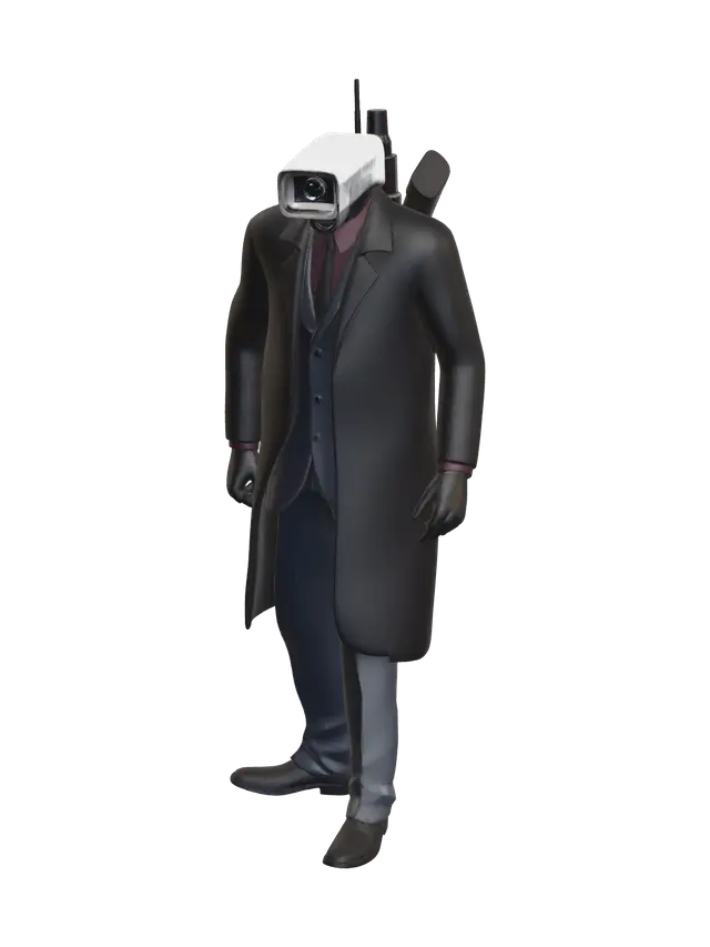 Realistic Cameraman Skibidi 3D model, vytvořený pomocí AI