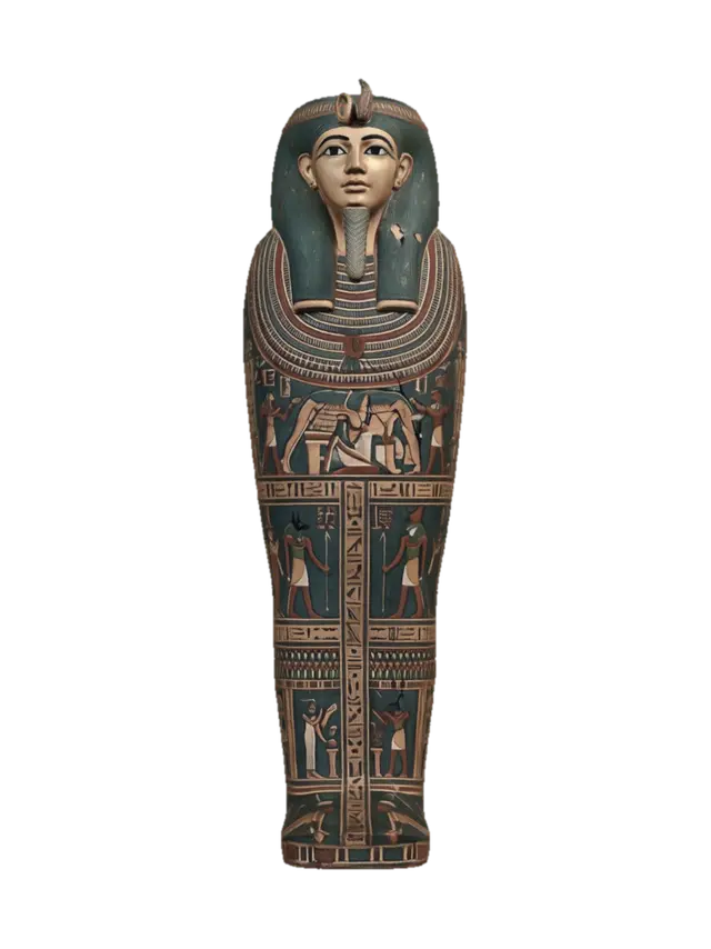Ancient Egyptian painted mummy sarcophagus 3D model, vytvořený pomocí AI