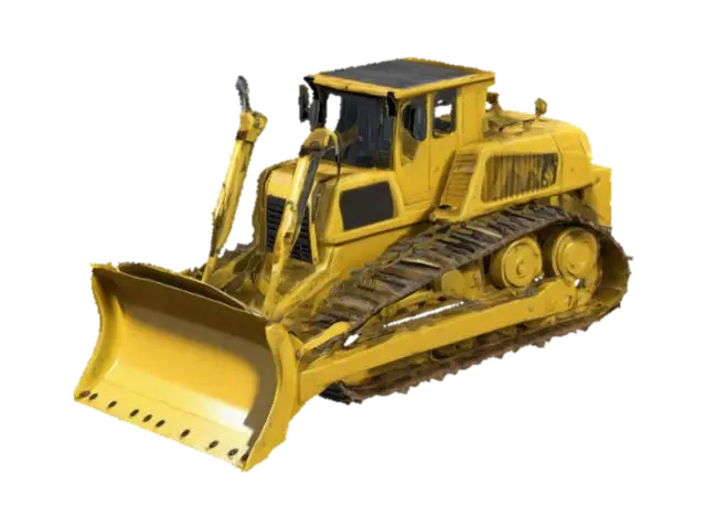Generate a 3D model of a yellow bulldozer featuring a large front blade and… - Tracks 3D model, vytvořený pomocí AI