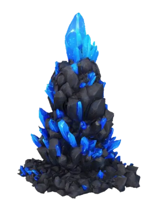 A cartoon coal ore for Unity, 2m tall, clustered black crystals with radiant blue… - Crystal 3D model, vytvořený pomocí AI
