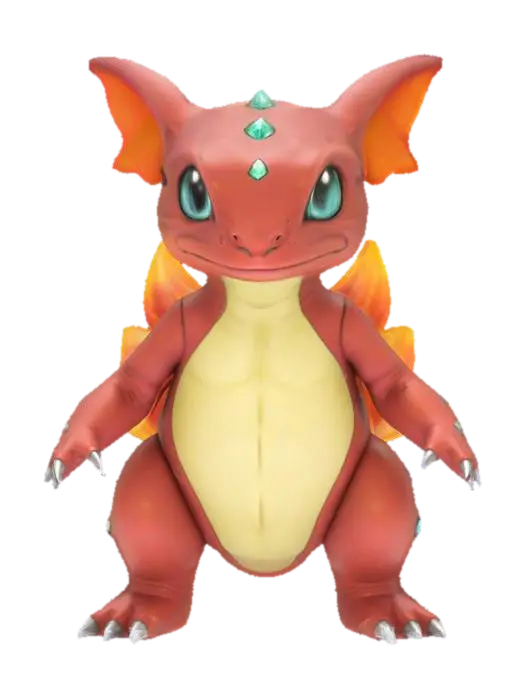 A powerful fusion between a Bulbasaur and Charmander pokemon. Humanoid, red and… 3D model, vytvořený pomocí AI