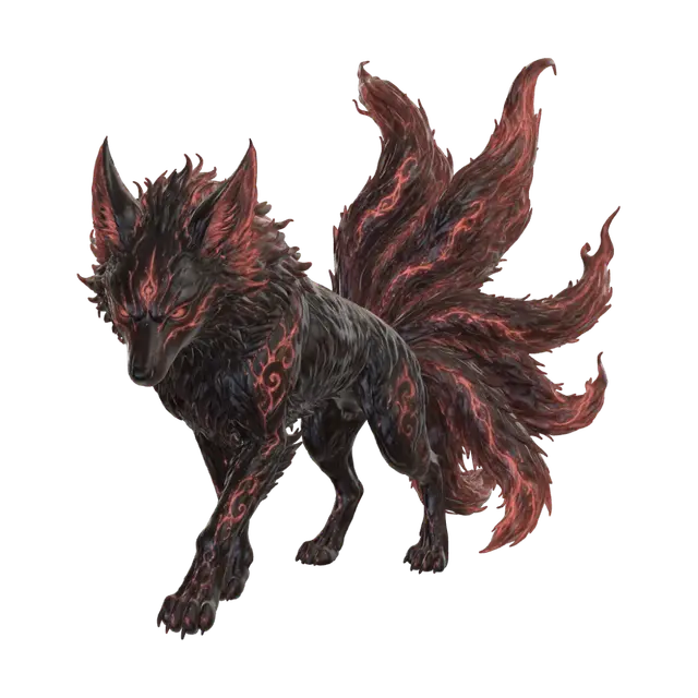 Fire kitsune - Fantasyworld 3D model, vytvořený pomocí AI