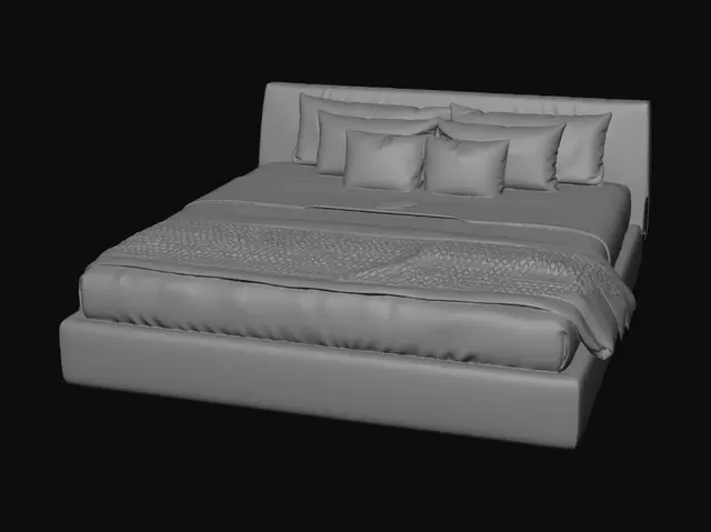 3D model for Neutral Beige Upholstered Bed
