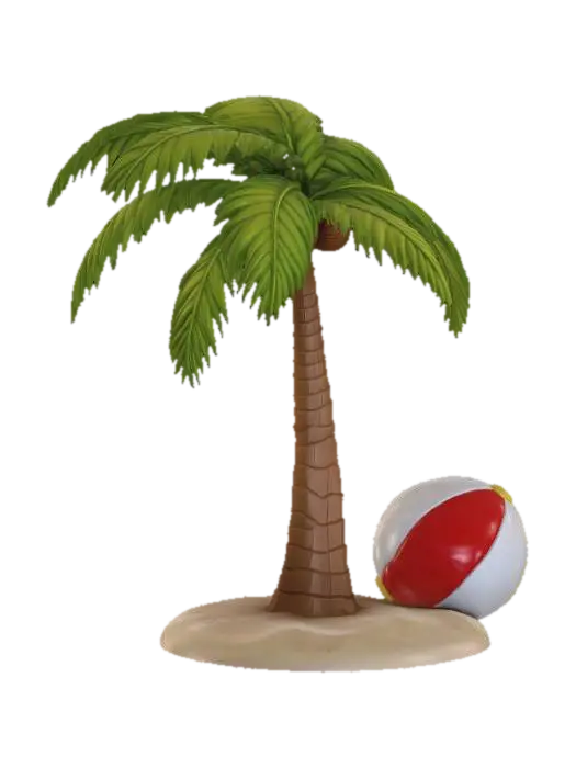 Palm Tree and Beach Ball - Seaside 3D model, vytvořený pomocí AI