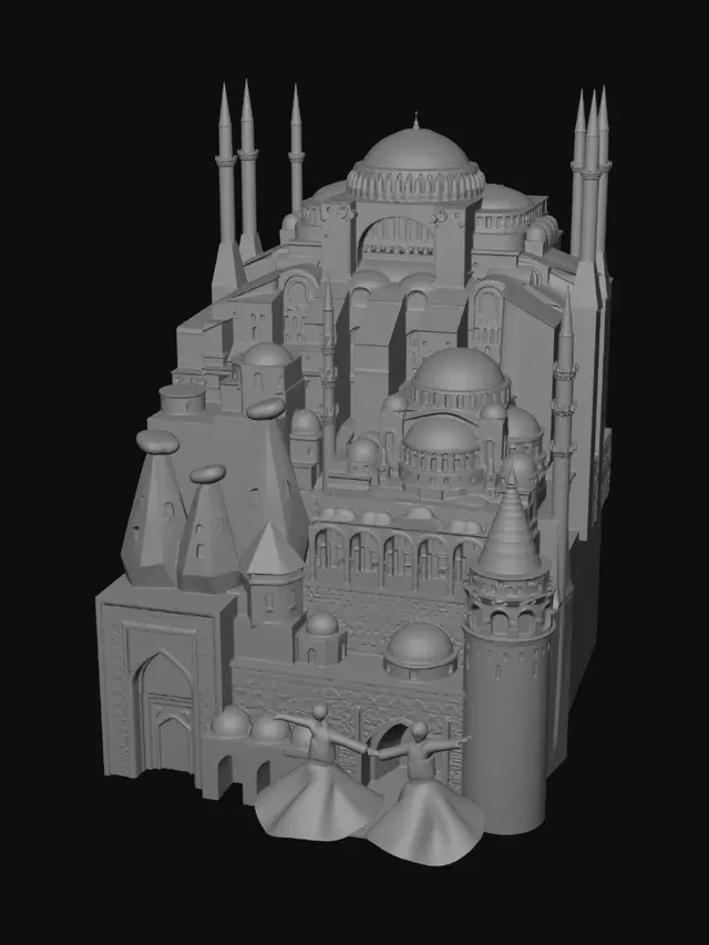 3D model for Websiteme arkaplan olarak ekleyecegim bir arkaplan resmi uret, keywords: Turkiye yapilari turkiye kulturu