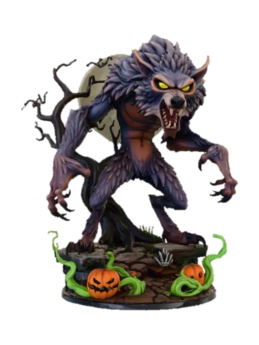 #Halloween2025#, stylized spooky halloween werewolf, on a stylized halloween… 3D model, vytvořený pomocí AI