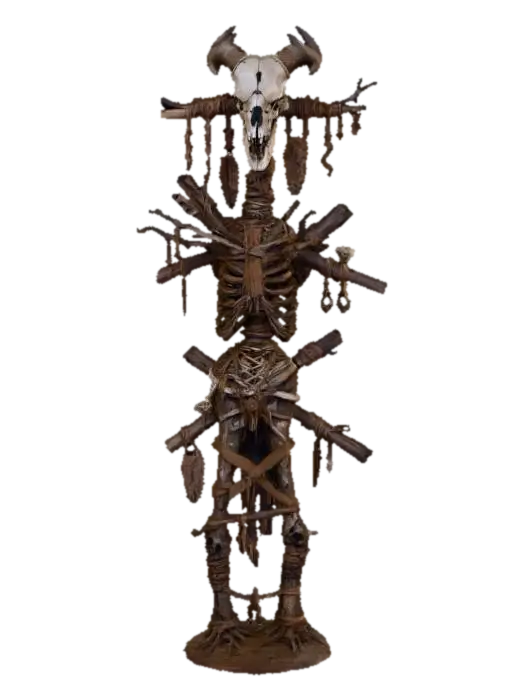a chavant or clay tall witch craft totem, featuring an emaciated body topped animal… - Diy 3D model, vytvořený pomocí AI