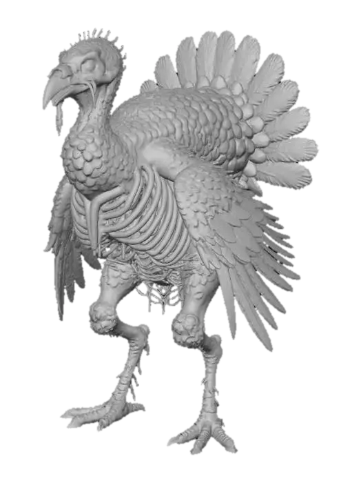 3D model for create an undead rotten wild thanks giving Turkey creature, ultra realistic, well lit, natural but vibrant colors, dark and gloomy, #Thanksgiving#