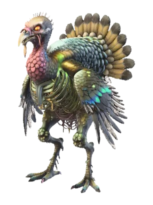 3D model for create an undead rotten wild thanks giving Turkey creature, ultra realistic, well lit, natural but vibrant colors, dark and gloomy, #Thanksgiving#