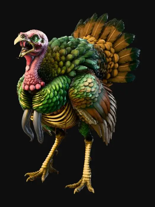 3D model for create an undead rotten wild thanks giving Turkey creature, ultra realistic, well lit, natural but vibrant colors, dark and gloomy, #Thanksgiving#