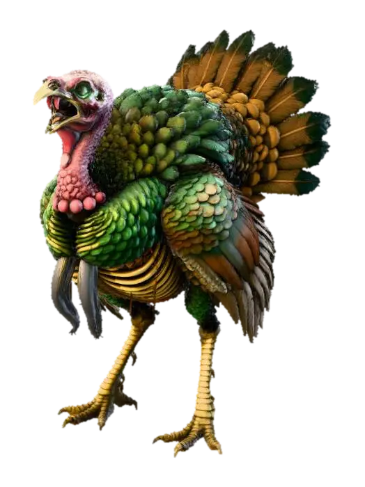 3D model for create an undead rotten wild thanks giving Turkey creature, ultra realistic, well lit, natural but vibrant colors, dark and gloomy, #Thanksgiving#