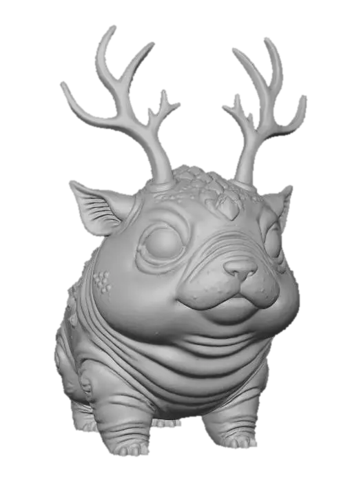 3D model for #Thanksgiving#, super cute chunky  chibi dino alien puppy figurine,  quadruped with long antennas and  or antlers , very big cute eyes, adorable,cute harmonic coloring , no fur cute scaly skin with cute wrinkles , stylized loomk #Thanksgiving#extreme details, well lit, natural, on neutral background