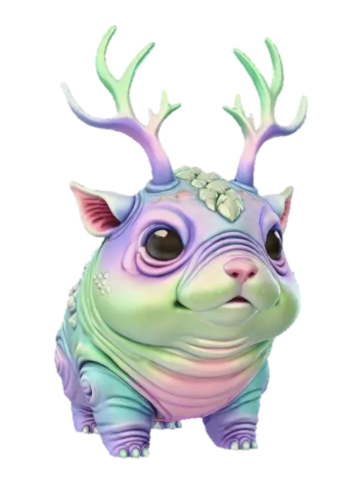 3D model for #Thanksgiving#, super cute chunky  chibi dino alien puppy figurine,  quadruped with long antennas and  or antlers , very big cute eyes, adorable,cute harmonic coloring , no fur cute scaly skin with cute wrinkles , stylized loomk #Thanksgiving#extreme details, well lit, natural, on neutral background