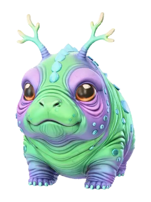 #Thanksgiving#, super cute chunky chibi dino alien puppy figurine, quadruped with long… 3D model, vytvořený pomocí AI