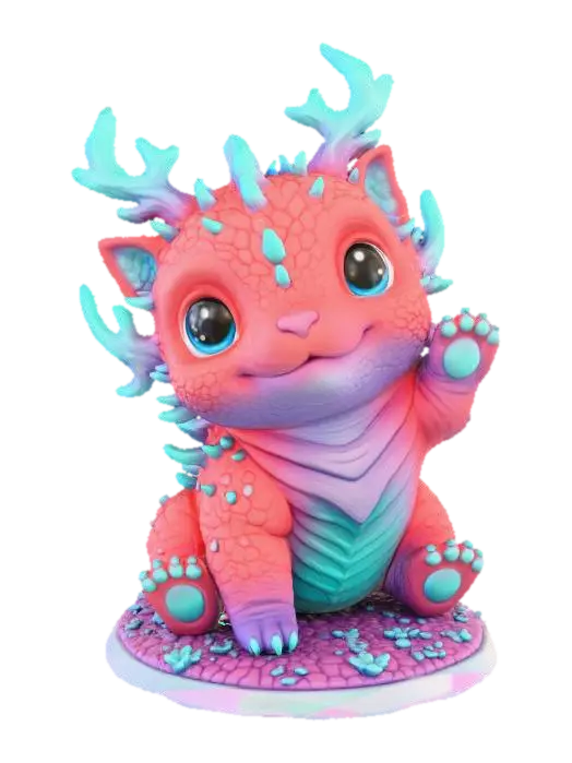 3D model for #Thanksgiving#, super cute  chibi dino alien puppy figurine,  quadruped with a lot  long coral like bioluminescent antennas and / or antlers , growing from its head and /or back and shoulders, very big cute eyes, big head, adorable, cute harmonic coloring slightly vibrant , no fur, cute scaly skin with subtle cute wrinkles , stylized look , cute pose, #Thanksgiving# extreme details, well lit, natural, on neutral background