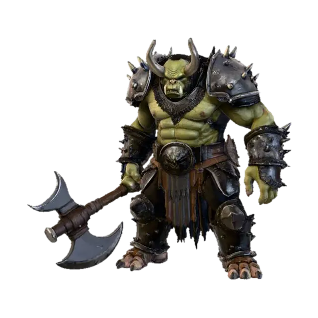 #Thanksgiving#, Menacing orc warrior, prominent tusks, battle-hardened. Clad in… - Aggressive 3D model, vytvořený pomocí AI