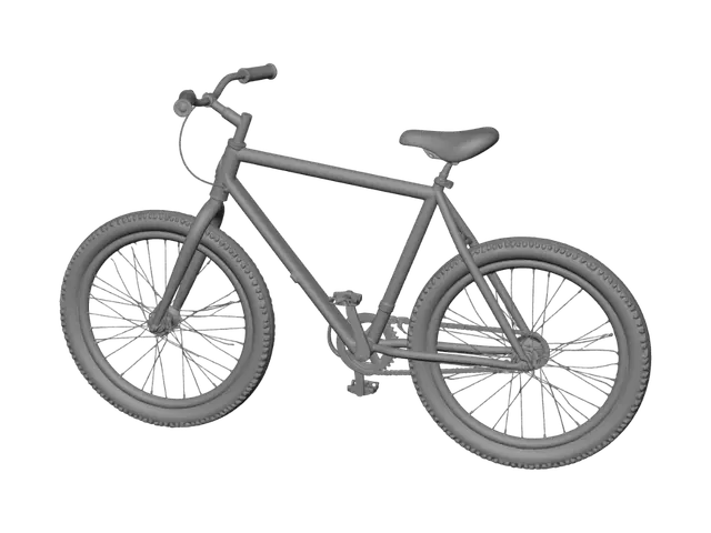 3D model for Stylized red mountain bicycle, cartoon low-poly style, black tires, silver spokes, yellow handle grips, clean topology, game-ready mesh, mobile optimized, suitable for Godot and Blender, high quality PBR materials.