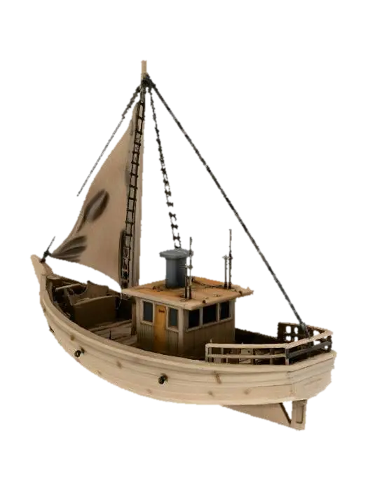 A realistic rustic fishing boat - Watercraft 3D model, vytvořený pomocí AI
