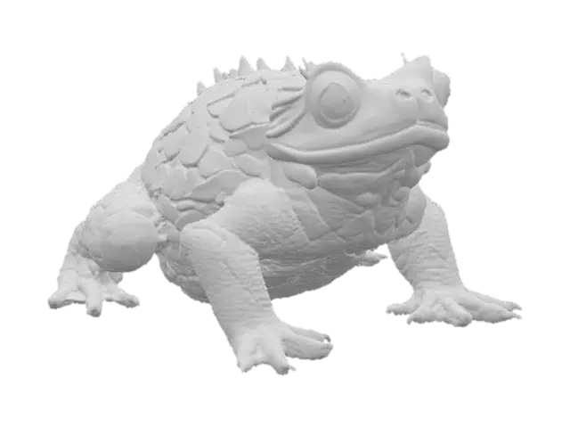 3D model for Ultra-realistic monstrous fire toad, hyper-detailed textures, charred stone skin glowing with magma cracks, molten ember eyes, dripping lava from mouth, cinematic creature design, high poly sculpt, photoreal VFX style.

