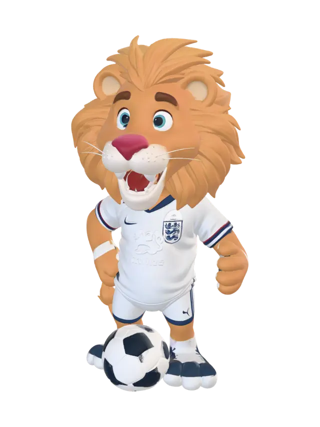 A stylized 3D mascot of the English football team. A proud lion wearing a white and… - 3dasset 3D model, vytvořený pomocí AI