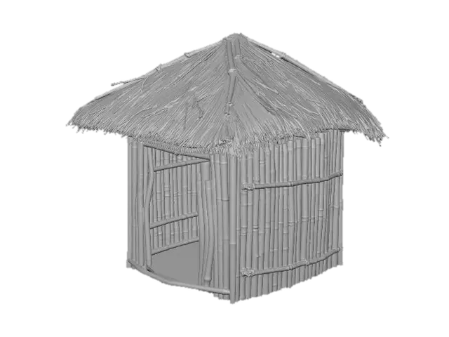 3D model for please make me a realistic bamboo house with nipa hut that is not looking good