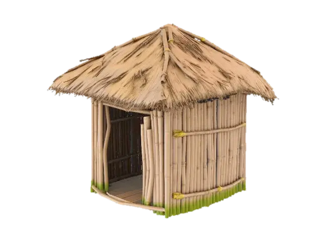 3D model for please make me a realistic bamboo house with nipa hut that is not looking good