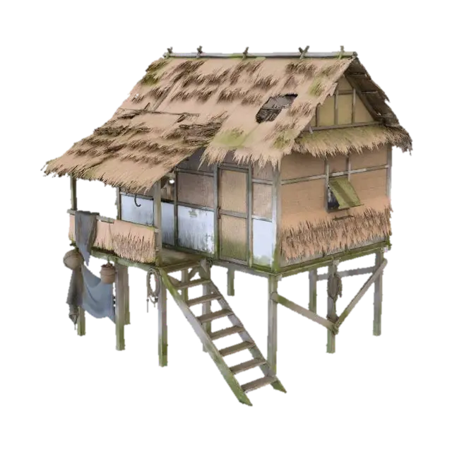 Stilted Bamboo Hut 3D model, vytvořený pomocí AI