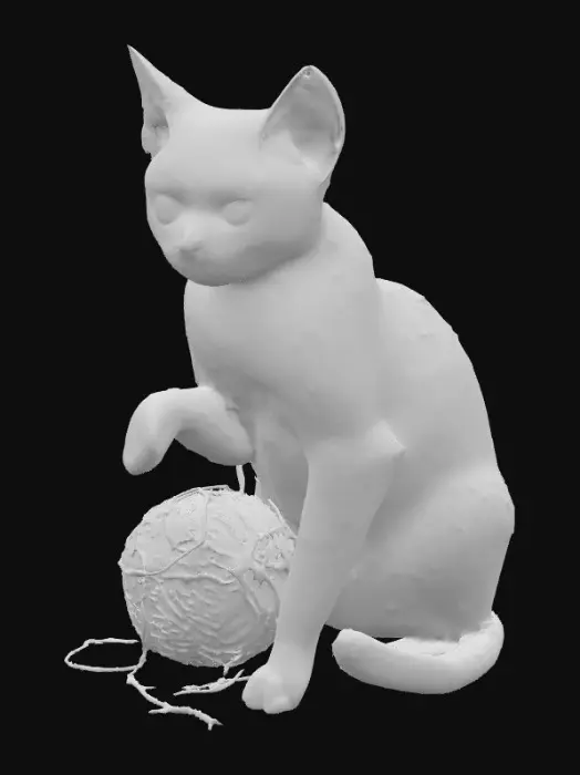 3D model for Nyxie Nibbles
	•	Style: Mischievous shadow cat with glowing X-eyes and stitched tail
	•	Accessory: Severed yarn ball
	•	Sigil: Crescent on paw
	•	Vibe: Purrs while plotting your downfall