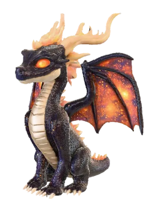 3D model for Starflame
A cosmic dragon with shimmering black scales dotted like a starfield. Horns and spines glow like constellations, and its wings ripple with galaxy patterns. Breath weapon is a beam of searing starlight. Its eyes swirl like miniature galaxies