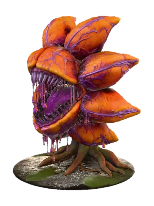 A massive, carnivorous plant, its gaping maw lined with jagged, black thorns and… - Toxic 3D model, vytvořený pomocí AI
