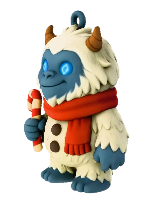 Frosty Yeti Ornament, #Christmas2025# - Candycane 3D model, vytvořený pomocí AI
