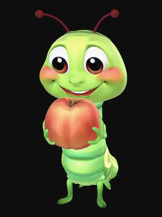 3D model for a bubbly, comedic, cartoon, caterpiller that likes to eat peaches