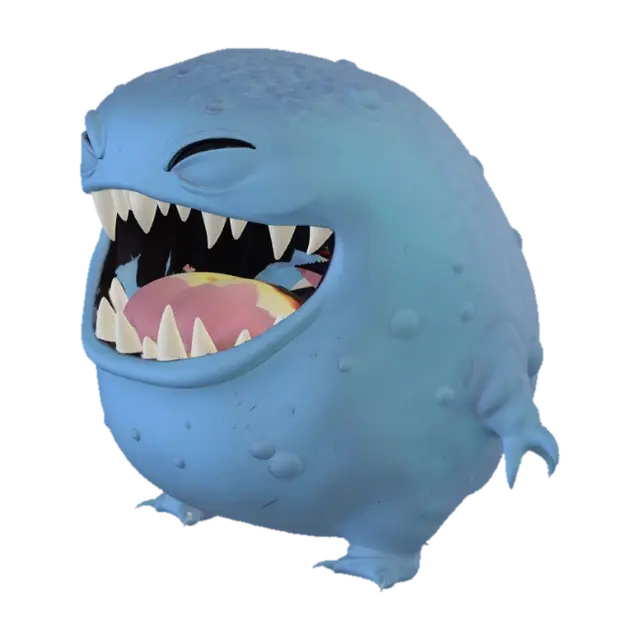 Modello 3D Blue Tooth Monster, generato dall’IA