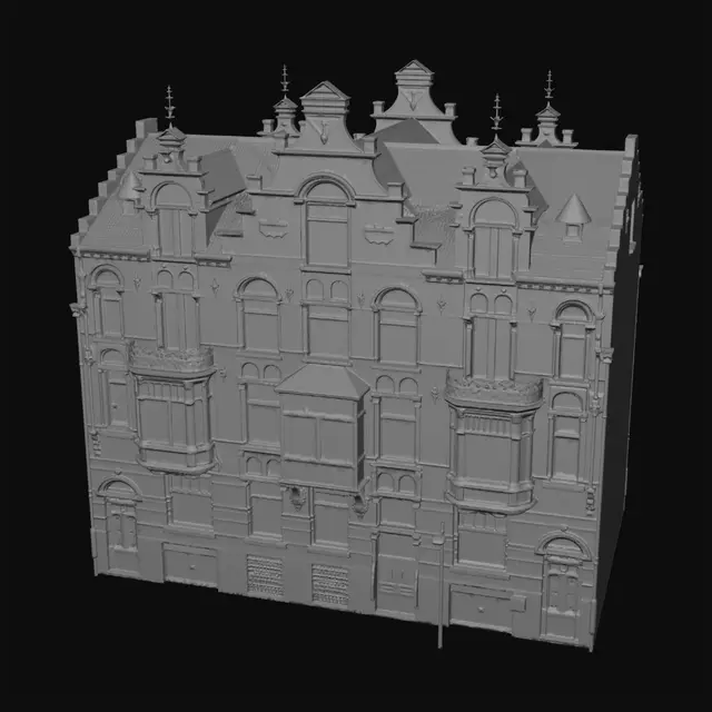 3D model for Historic Flemish-Style Brick Building with Stepped Gables