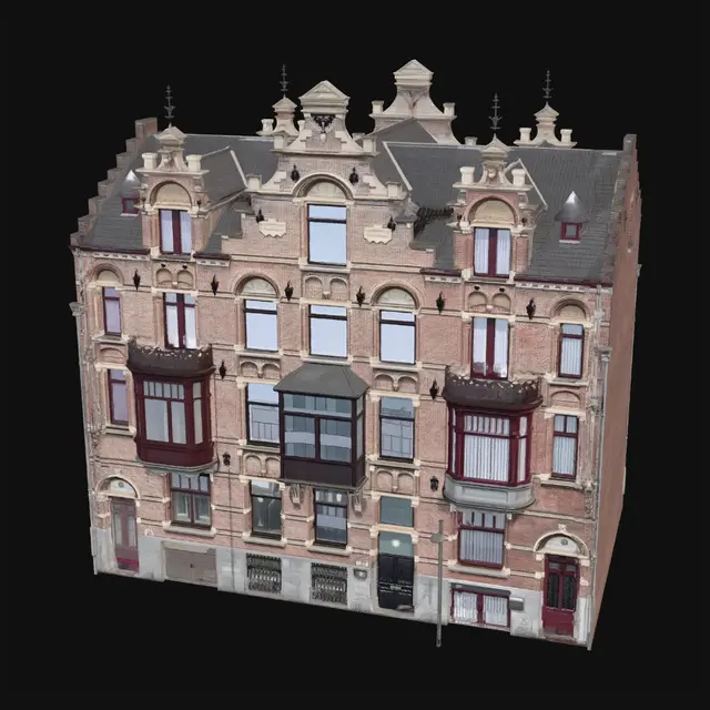3D model for Historic Flemish-Style Brick Building with Stepped Gables