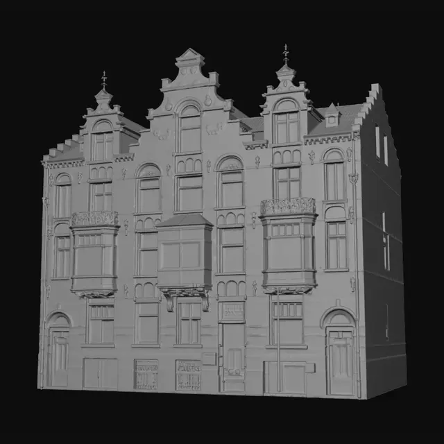 3D model for Historic Flemish-Style Brick Building with Stepped Gables
