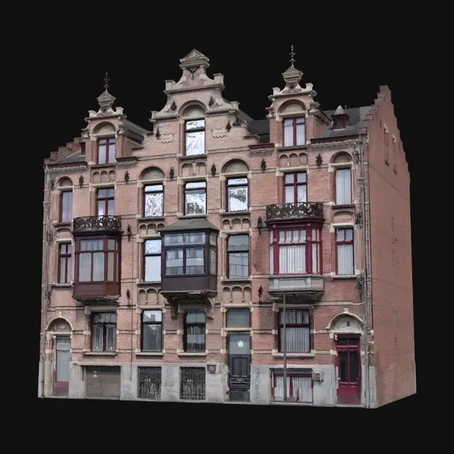 3D model for Historic Flemish-Style Brick Building with Stepped Gables
