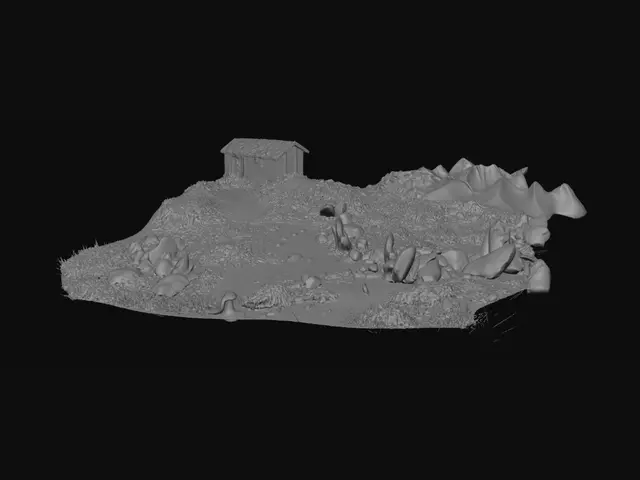 3D model for Red Cabin on a Mountain Ridge